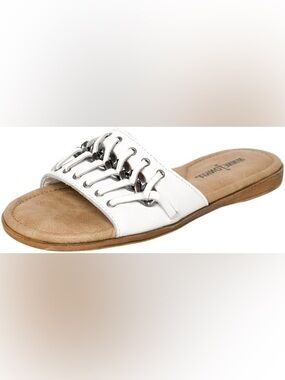 Minnetonka Paris Slide Sandal Leather Women 9 White